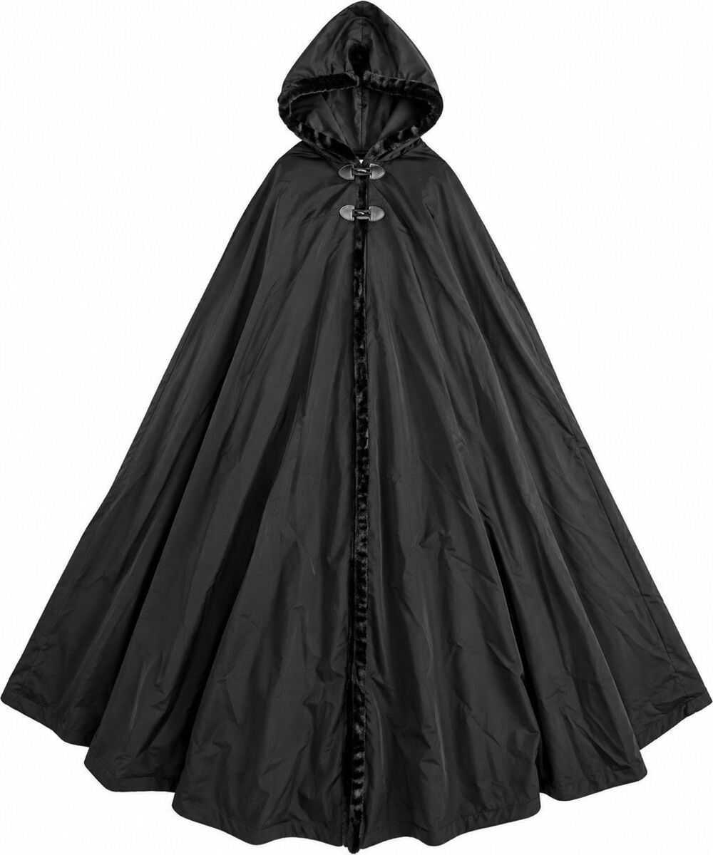 KnightWeave Black Hooded Ranger Cloak Cape Faux Fur Lined Big & Tall BT